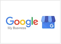 A google my business logo next to an image of a store.